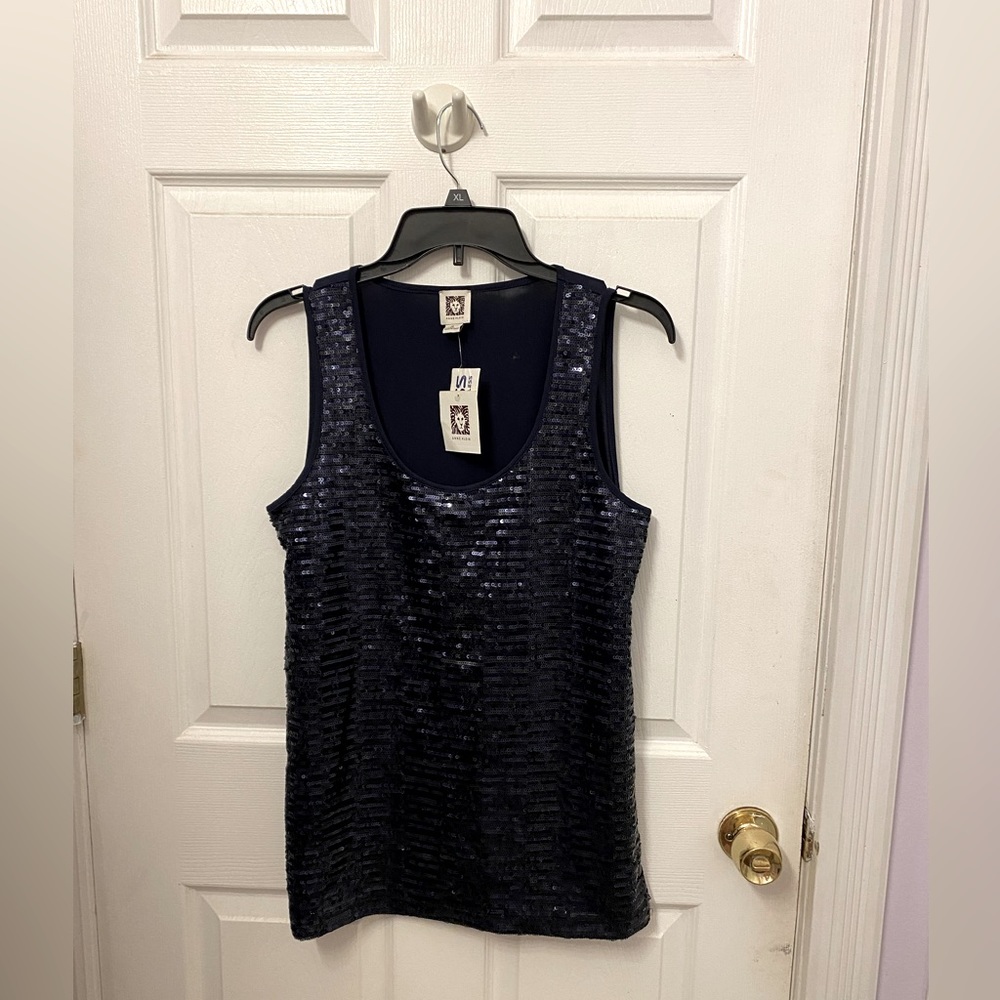 Anne Klein midnight Blue sequin tank top.